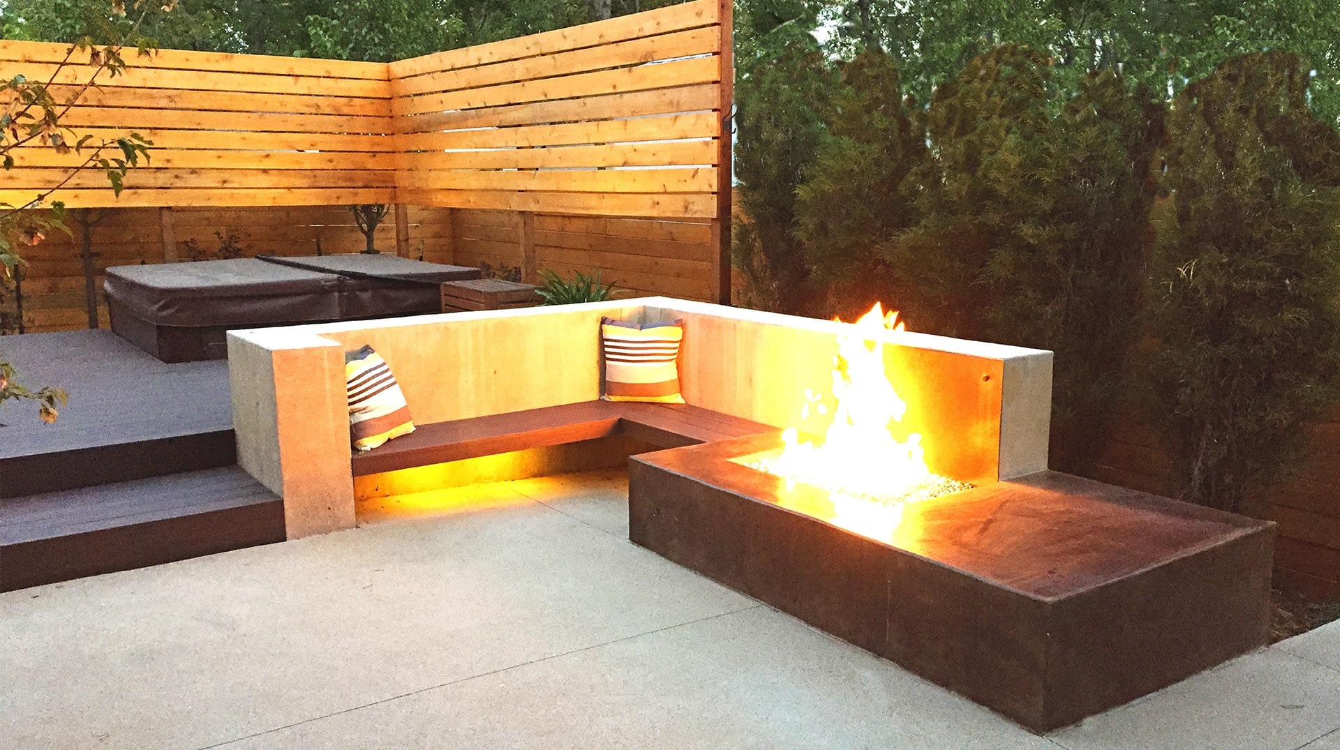 Modern Denver Back Yard with a Fire Pit & Privacy Screens - Mile High ...