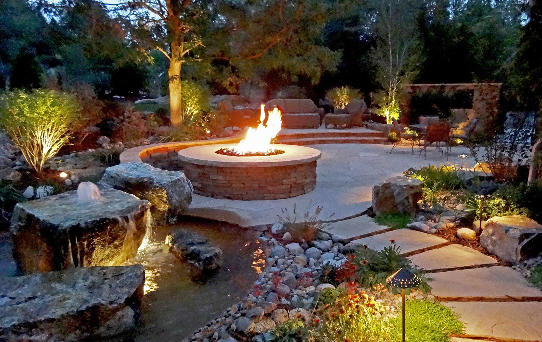 Flagstone Fire Pit in Rustic Ranch in Greenwood Village Mile High Landscaping in Denver